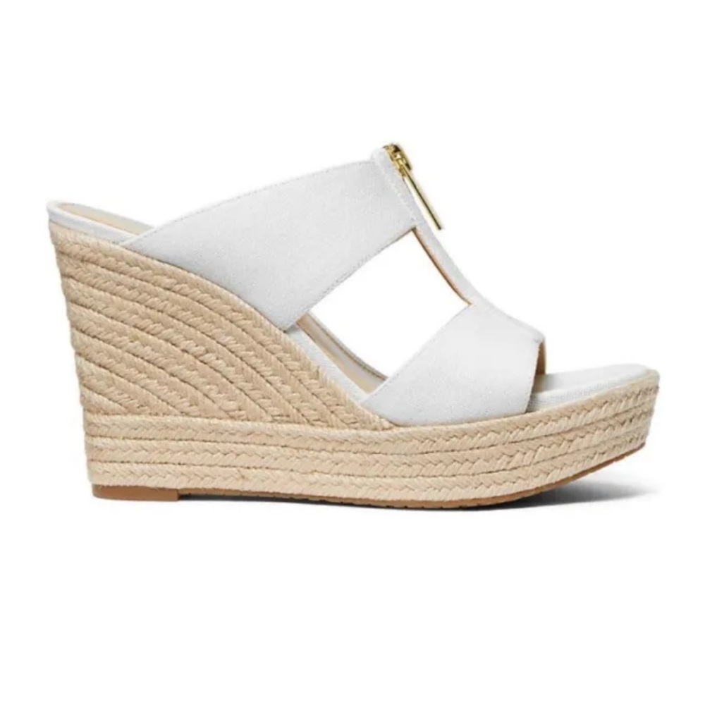 MICHAEL MICHAEL KORS Bradley Linen Blend Canvas Wedge Sandals Size 8.5